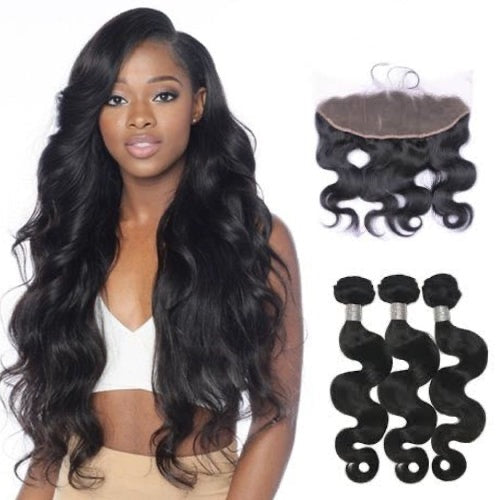 Hair-N-Paris Premium Body Wave Full Lace Frontal And 3 Bundle Set