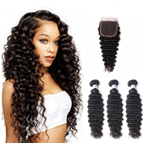 Hair-N-Paris Premium Deep Wave Bundles with Silk or Lace Closure Set