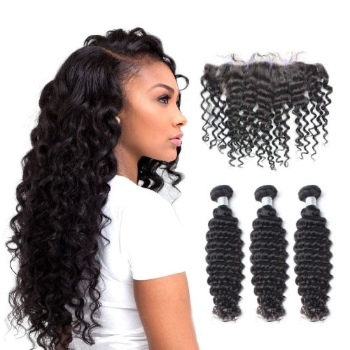 Hair-N-Paris Premium Deep Wave Full Lace Frontal And 3 Bundle Set