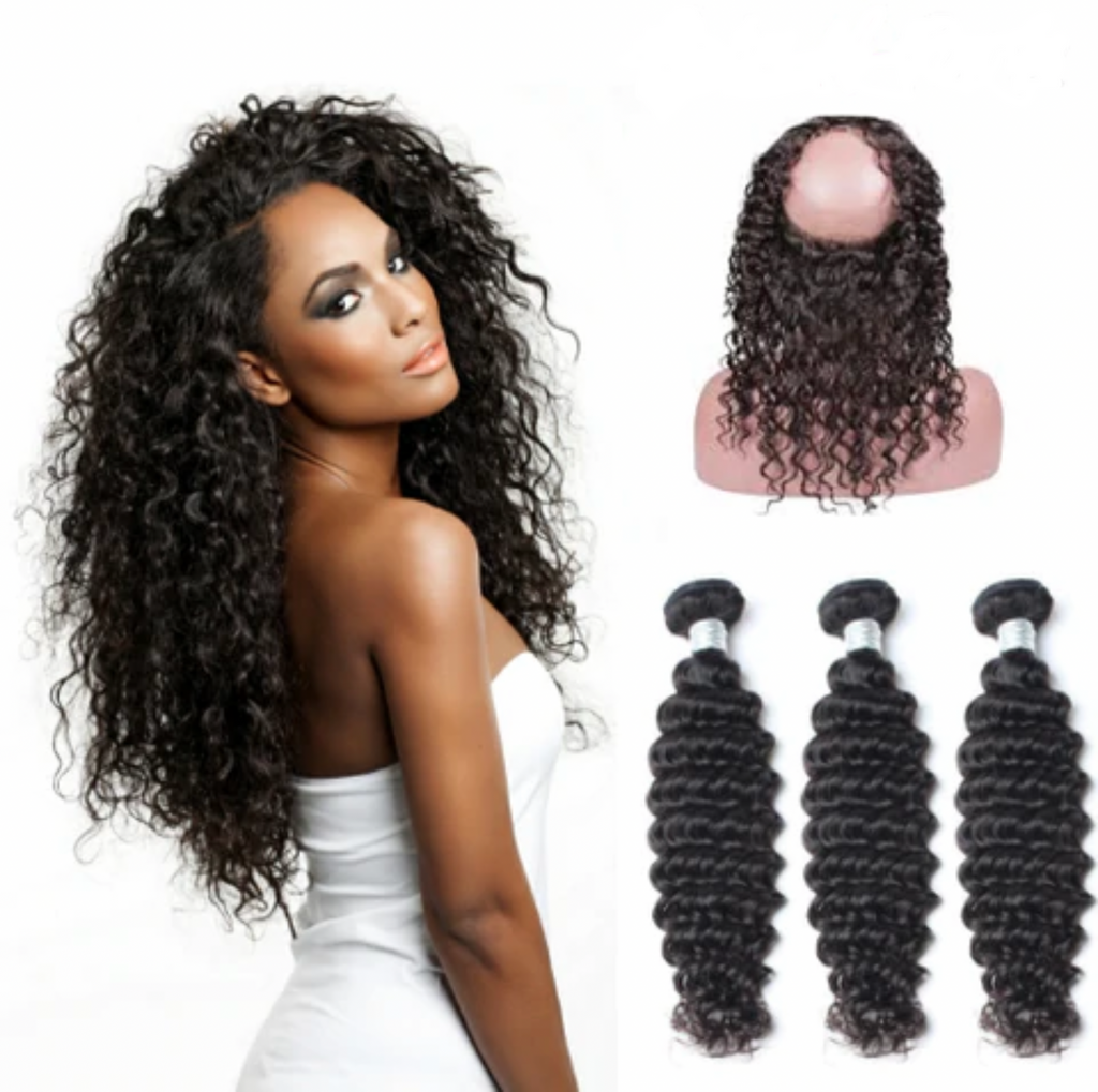 Premium Deep Wave 360 Lace Frontal and 3 Bundle Set
