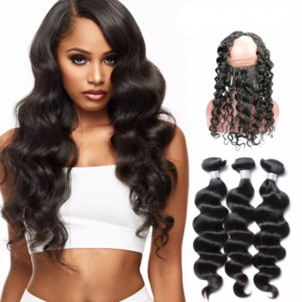 Loose Wave Premium 360 Lace Frontal and 3 Bundle Set