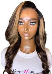 Loose Wave Glueless 7x6 HD Lace Closure Wig – Brown with Blonde Highlights