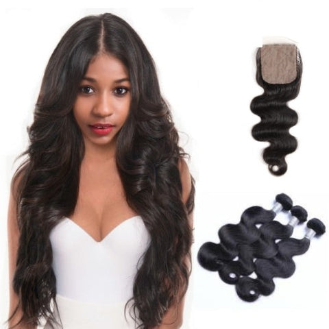 Hair-N-Paris Premium Body Wave Bundles with Silk or Lace Closure Set