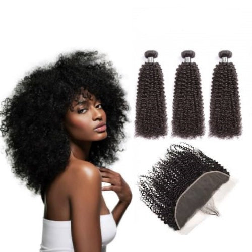 Hair-N-Paris Kinky Curly Full Lace Frontal And 3 Bundle Set