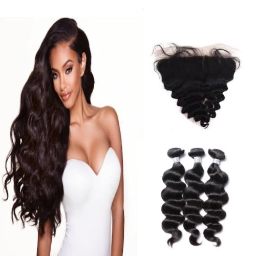 Hair-N-Paris Premium Loose Wave Full Lace Frontal And 3 Bundle Set