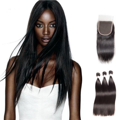 Hair-N-Paris Premium Straight Bundles with Silk or Lace Closure Set