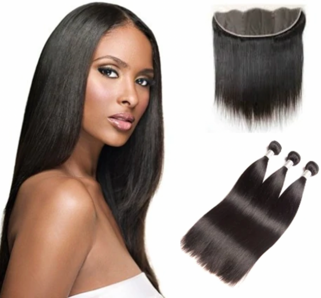 Premium Straight Full Lace Frontal And 3 Bundle Set